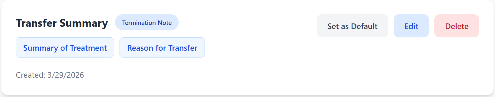 Custom Template — Transfer Summary